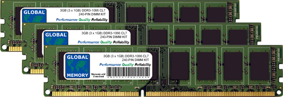 3GB (3 x 1GB) DDR3 1066MHz PC3-8500 240-PIN DIMM MEMORY RAM KIT FOR FUJITSU DESKTOPS